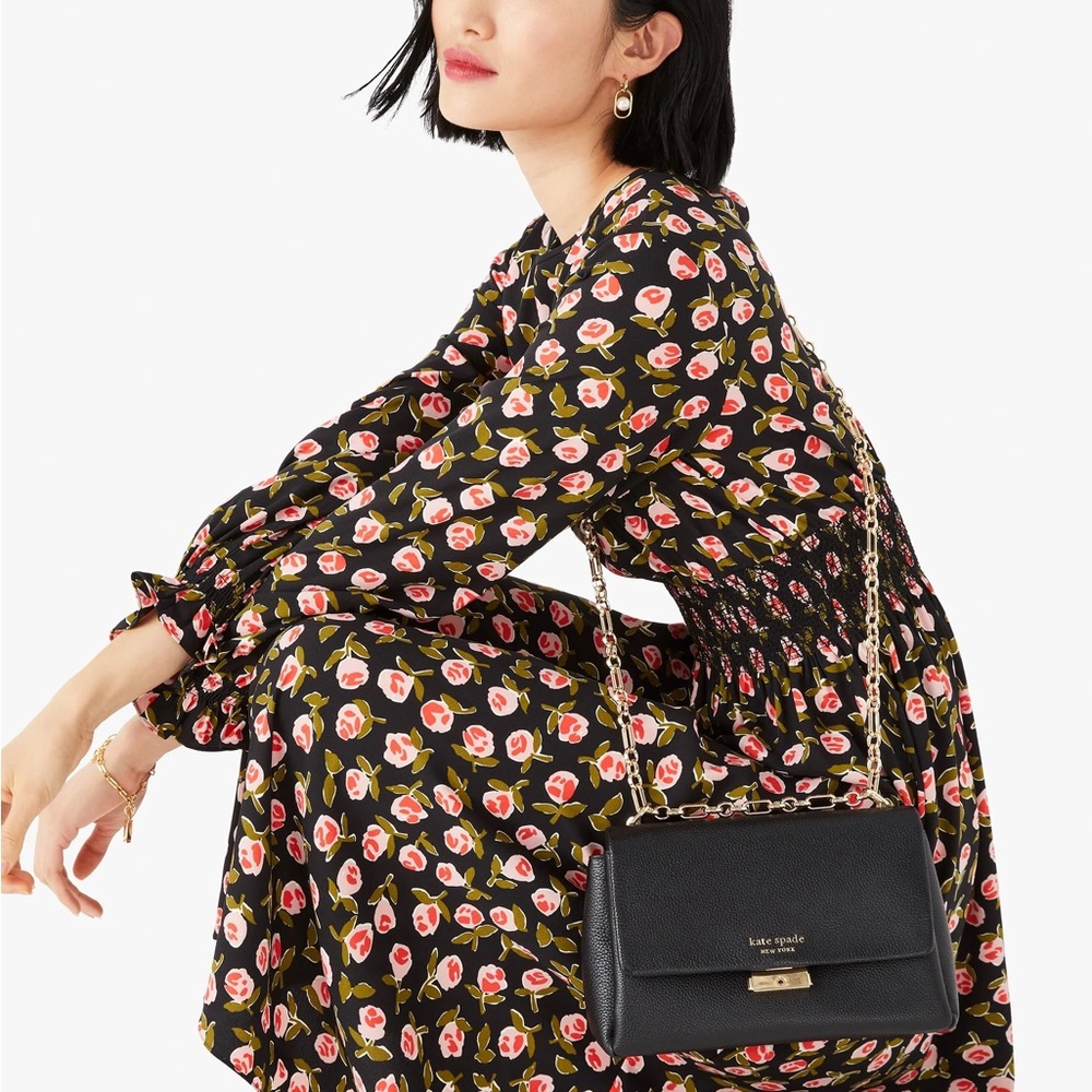 🖤BRAND NEW Kate Spade Black pebbled leather carlyle gold chain flap Shoulder Bag